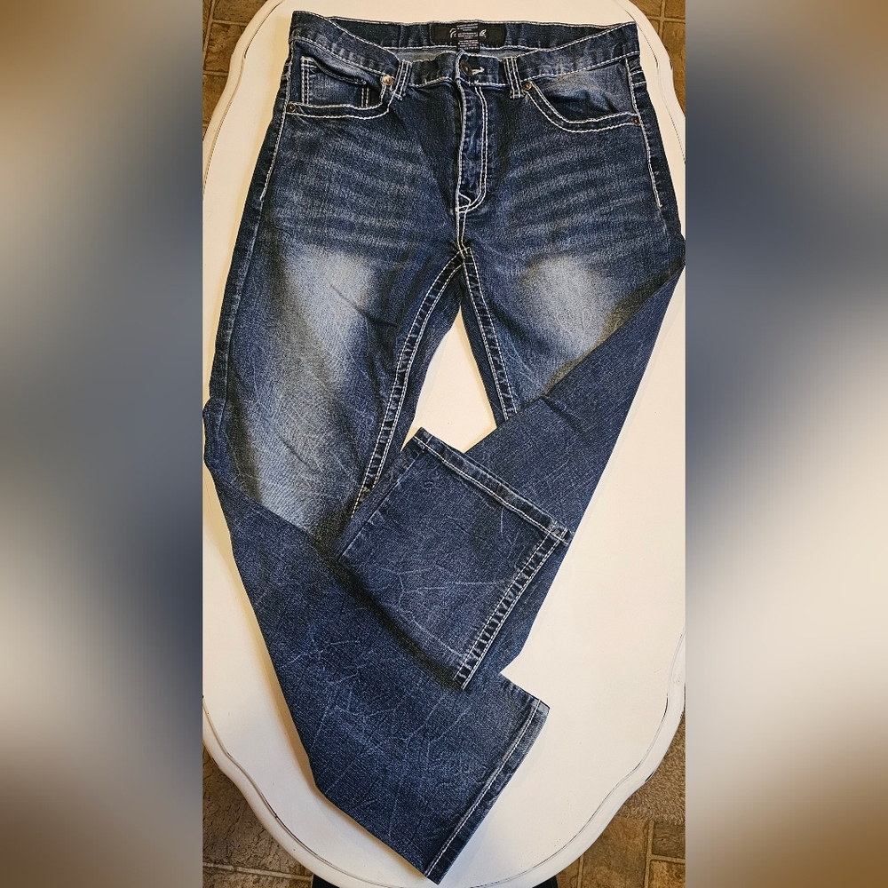 Size 32x32 Men's TRUE LUCK Classic Blue Denim Jeans BOOT CUT